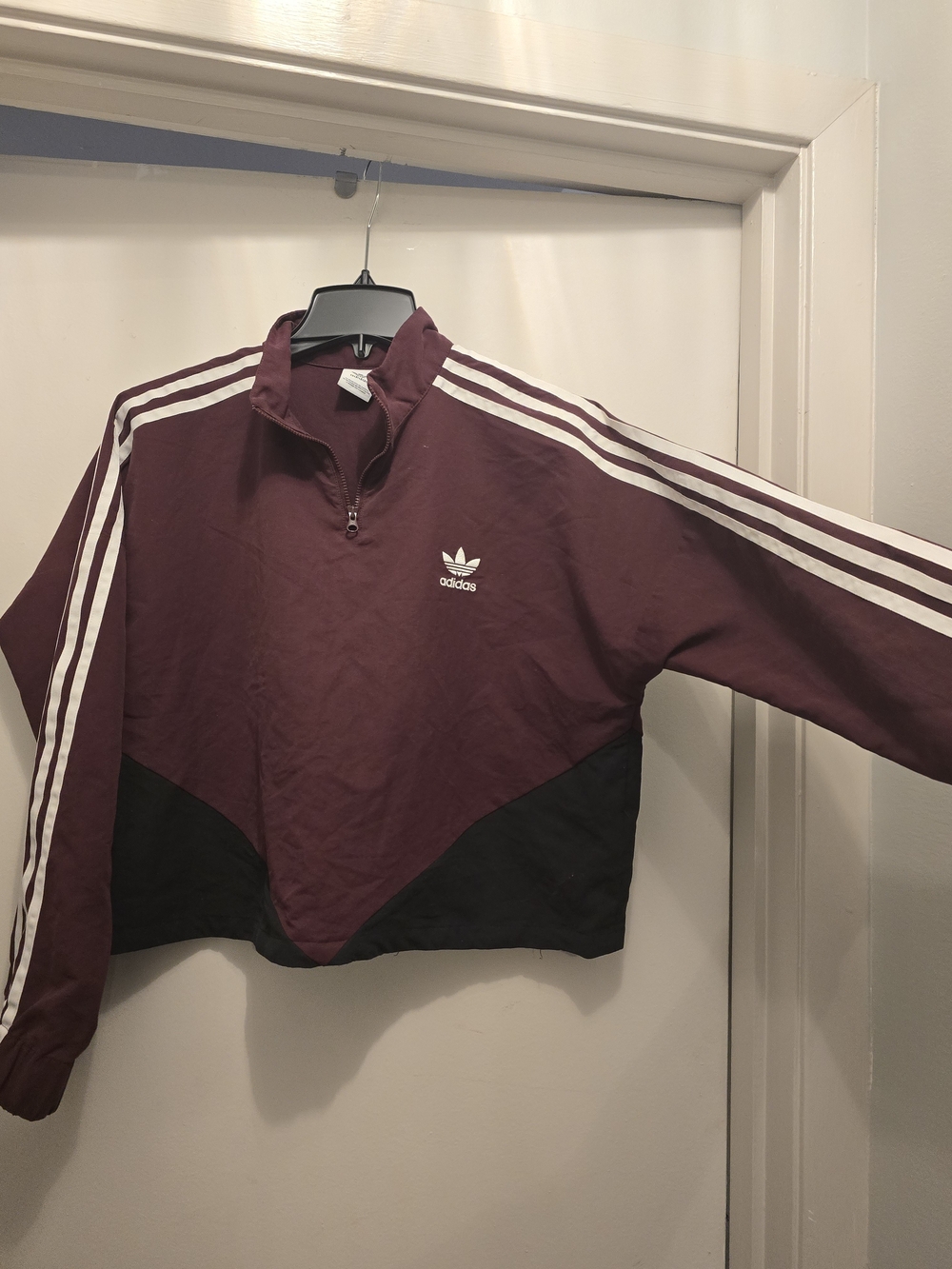 adidas Maroon and Black Cropped Half-Zip Track Jacket